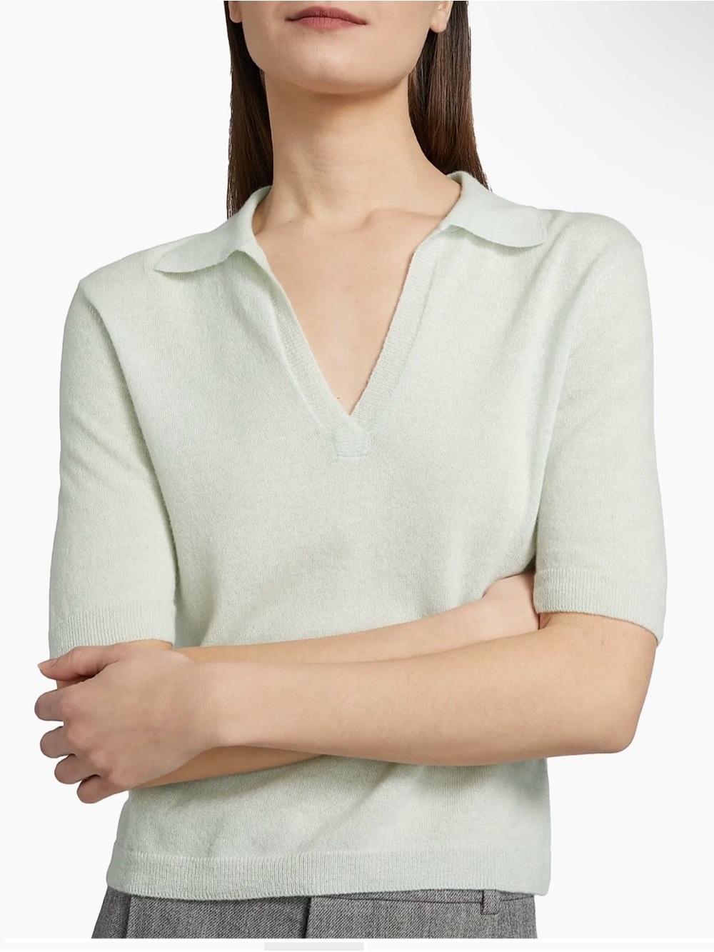 Vince Pale Mint Short-Sleeve open collar Polo Sweater